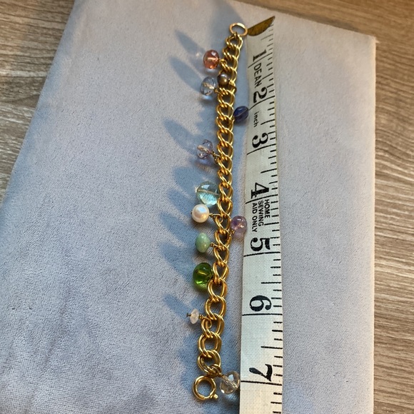 Gold double links bracelet with semi precious beads handmade - Picture 7 of 16